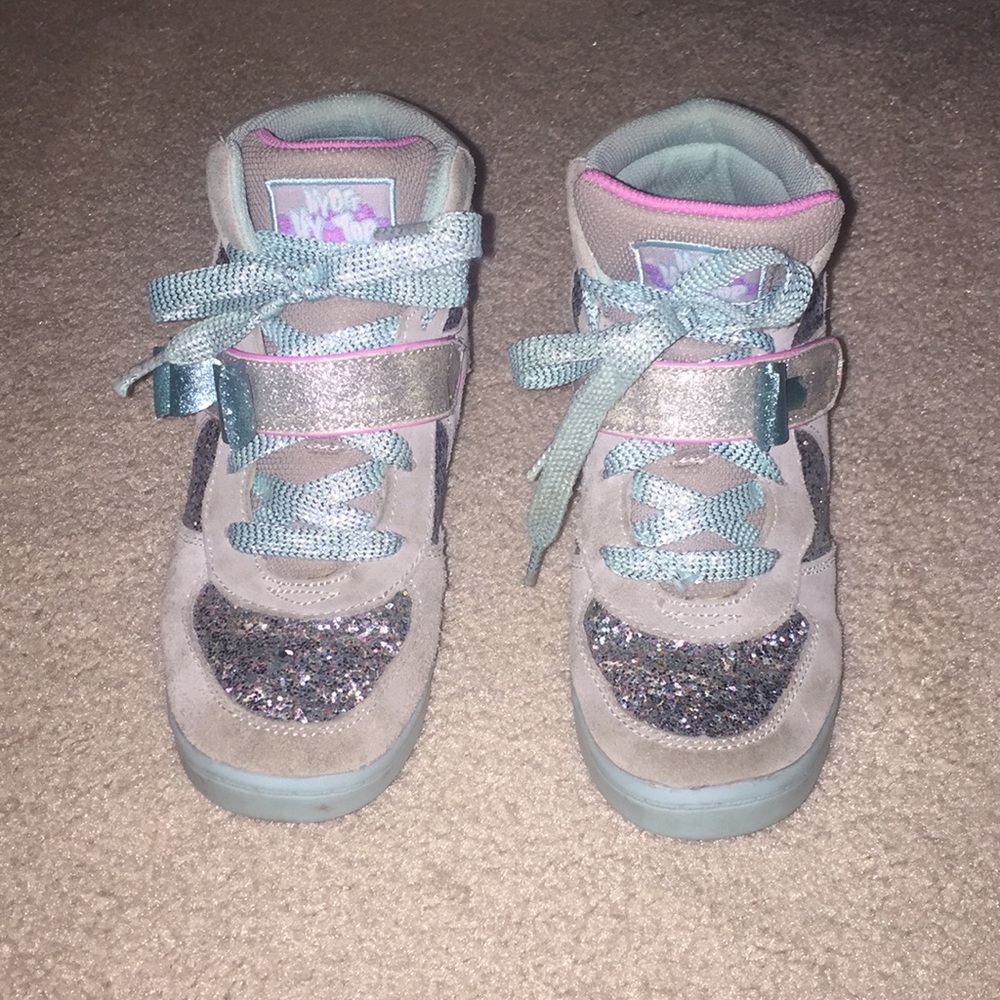 Grey Suede and Glitter High Tops with Wedge Heel